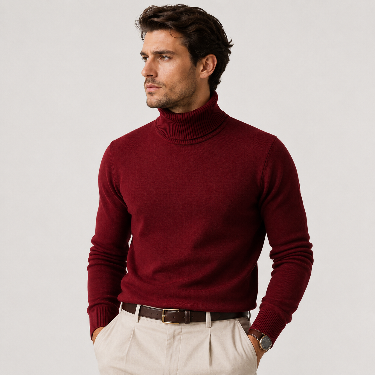 Men's Turtleneck Sweater Black Wool Blend