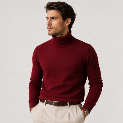 Men's Turtleneck Sweater Black Wool Blend