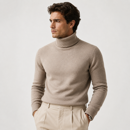 Men's Turtleneck Sweater Black Wool Blend
