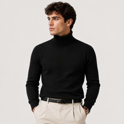 Men's Turtleneck Sweater Black Wool Blend