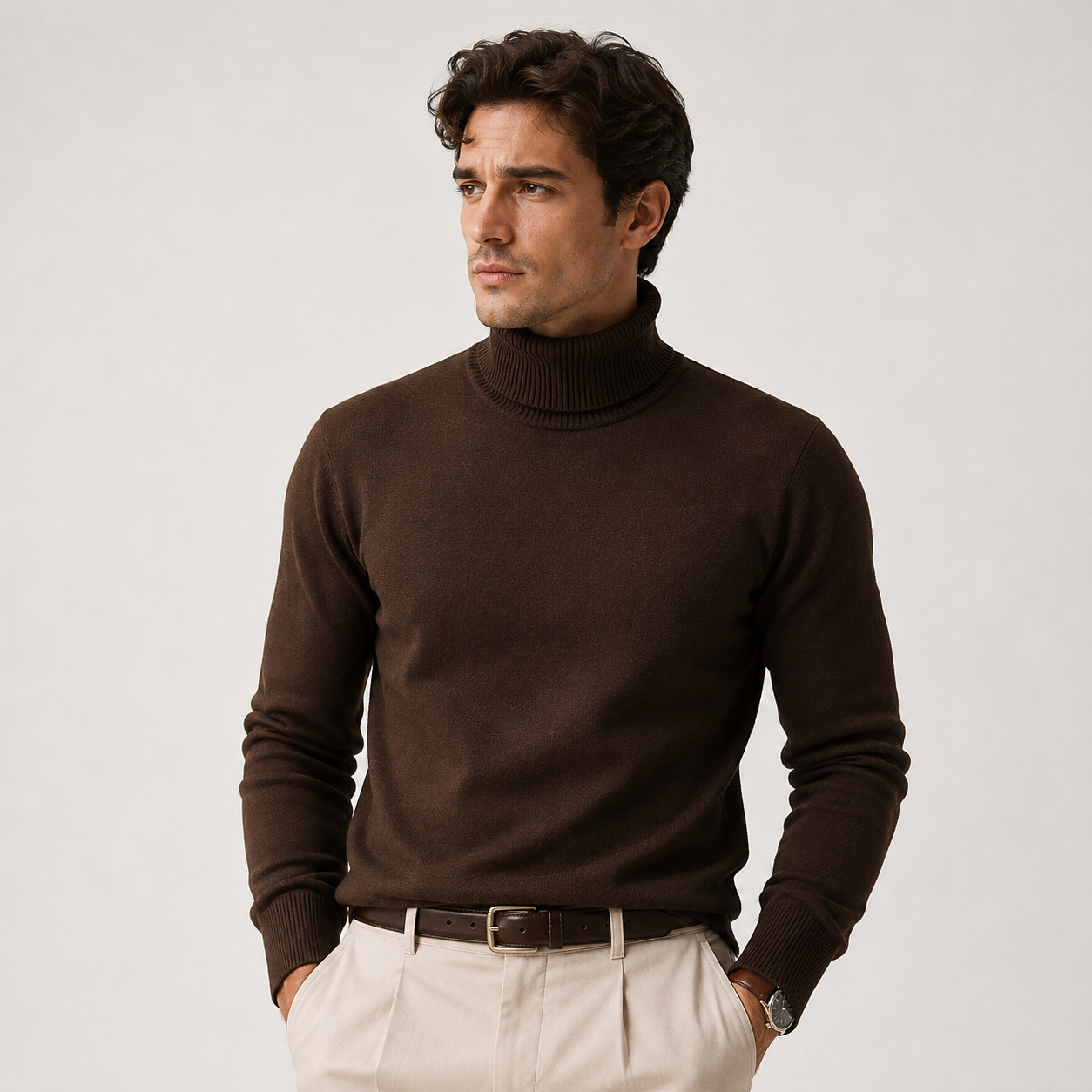 Men's Turtleneck Sweater Black Wool Blend
