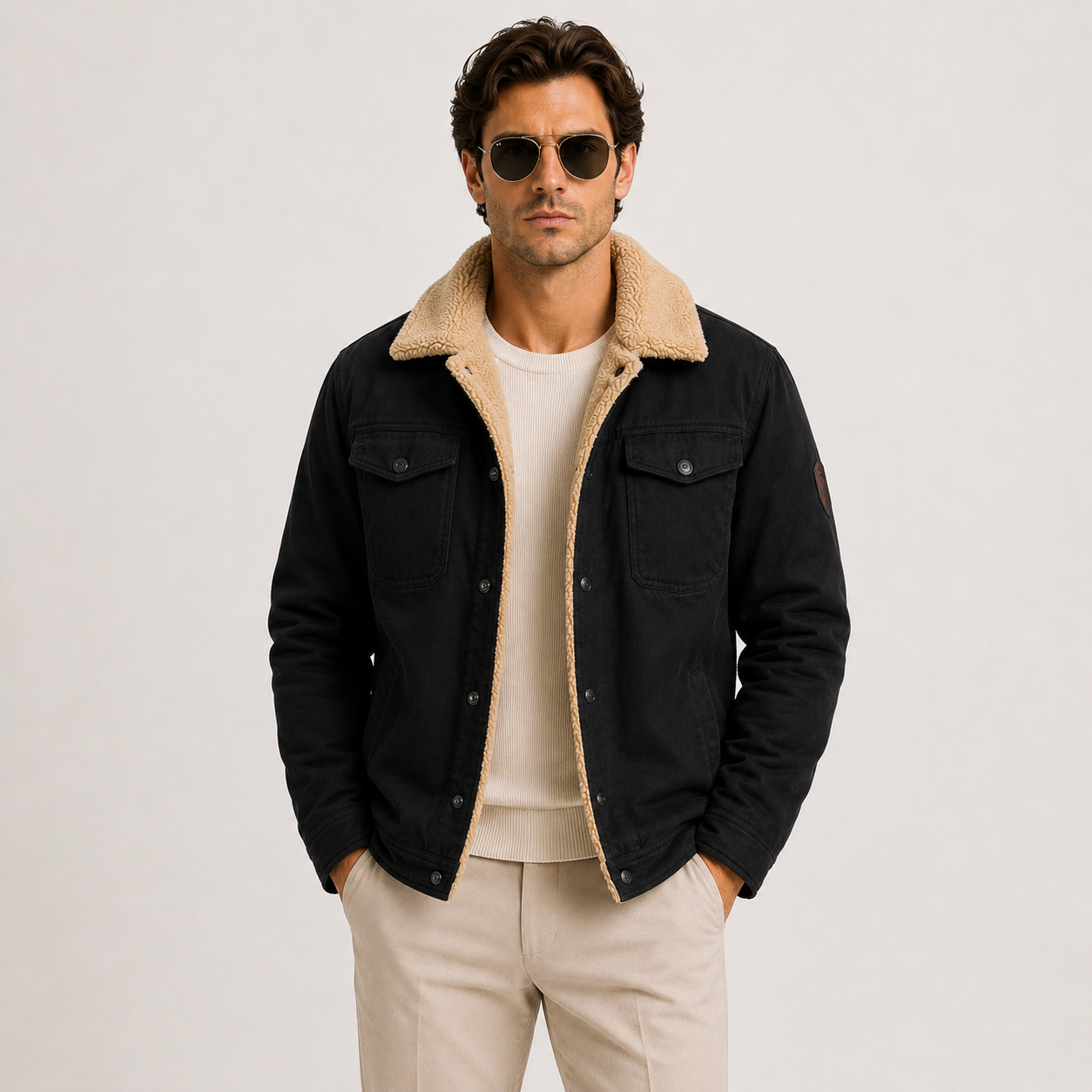 Men's Utility Jacket Black Fleece Insulated Winter Coat