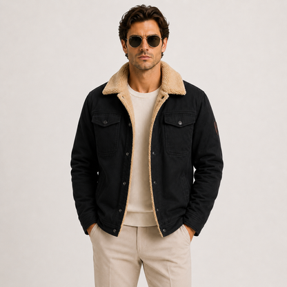 Men's Utility Jacket Black Fleece Insulated Winter Coat