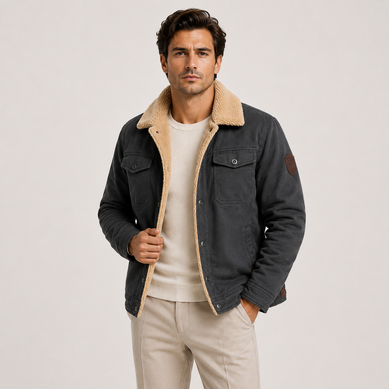 Men's Utility Jacket Black Fleece Insulated Winter Coat