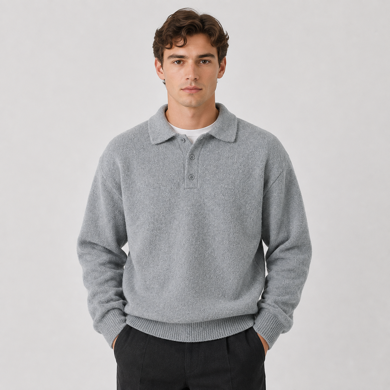 Men's Warm Knit Polo Sweater | Classic Long Sleeve Winter Top 0
