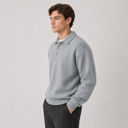 Men's Warm Knit Polo Sweater | Classic Long Sleeve Winter Top 1