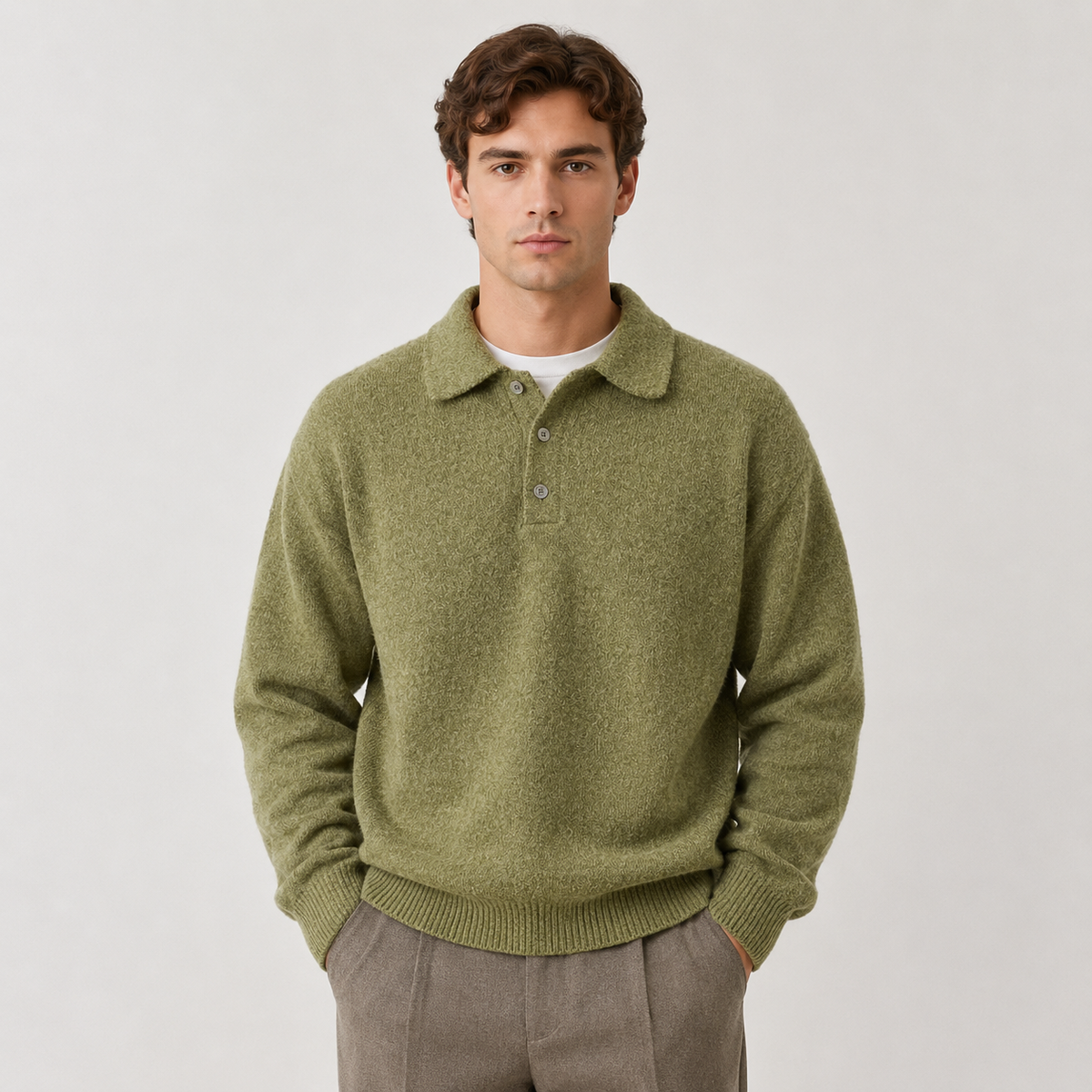 Men's Warm Knit Polo Sweater | Classic Long Sleeve Winter Top 4