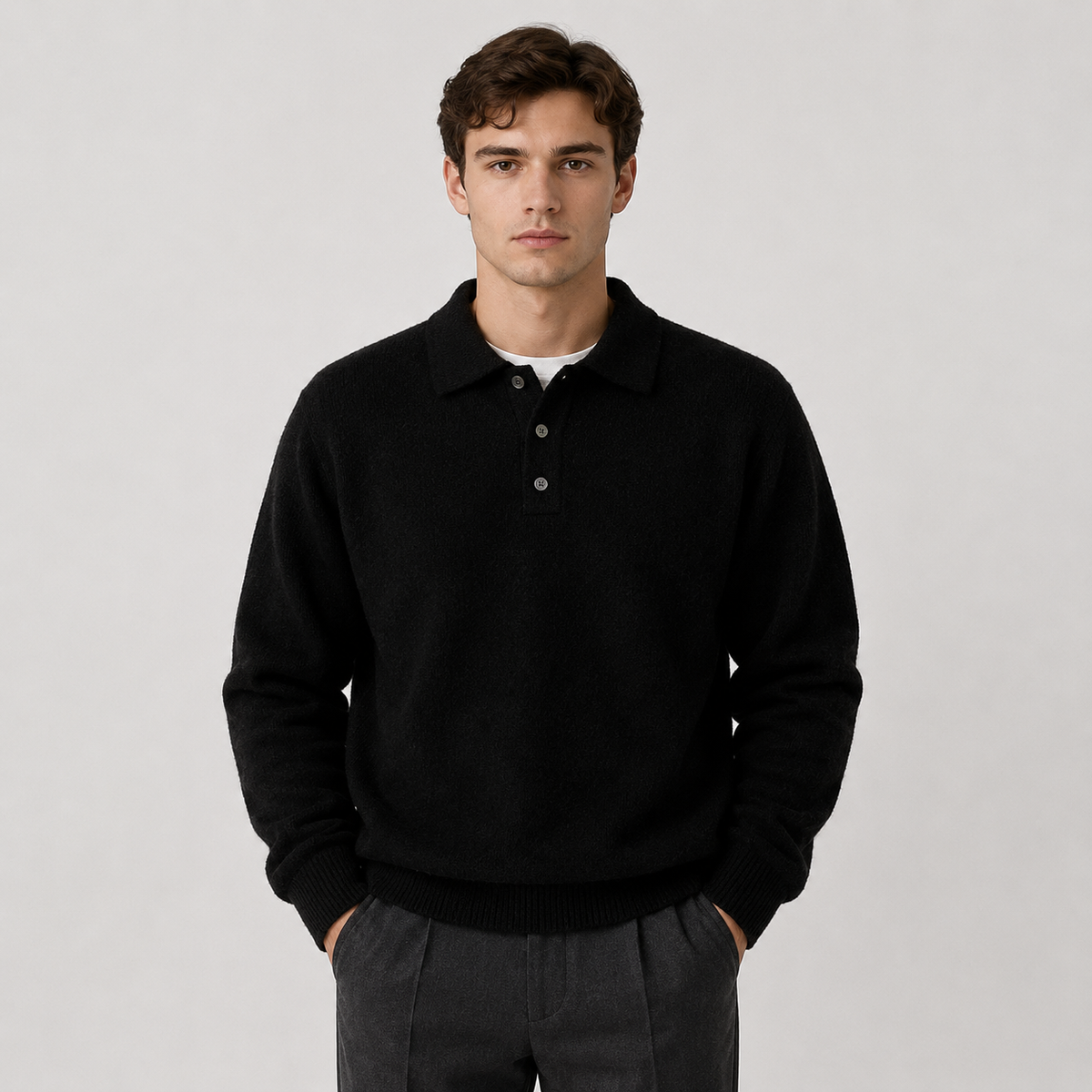 Men's Warm Knit Polo Sweater | Classic Long Sleeve Winter Top 6