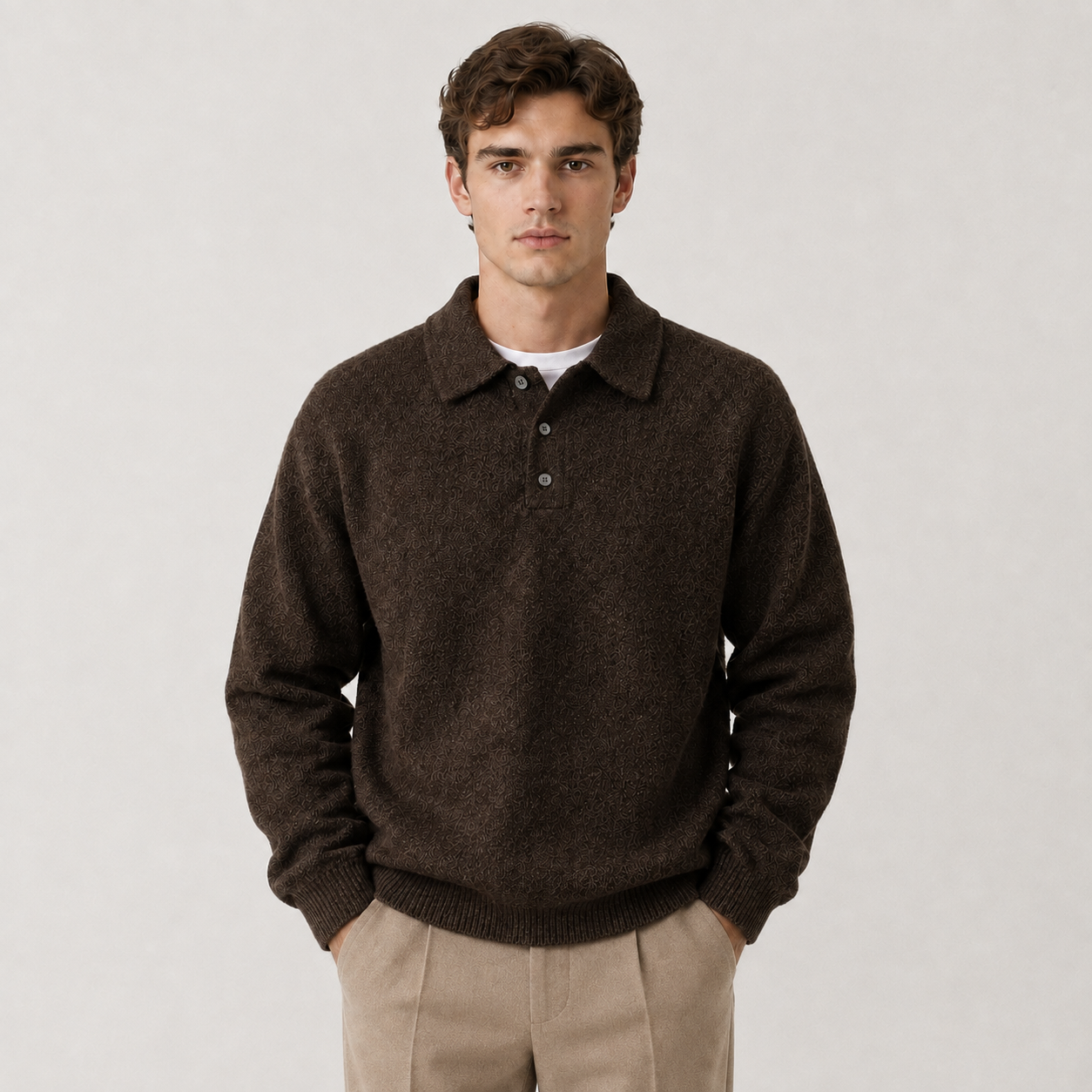 Men's Warm Knit Polo Sweater | Classic Long Sleeve Winter Top 7
