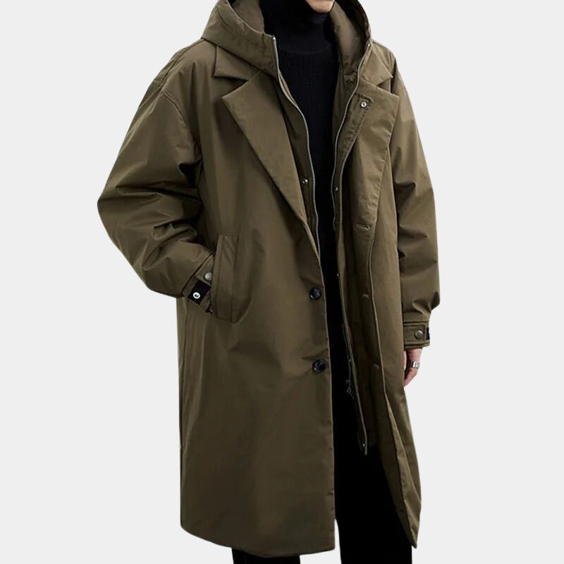 Men's Water-Repellent Trench Coat | Elegant Long Black Windproof Jacket for Autumn Winter