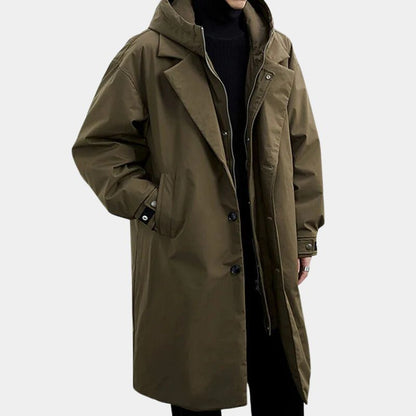 Men's Water-Repellent Trench Coat | Elegant Long Black Windproof Jacket for Autumn Winter