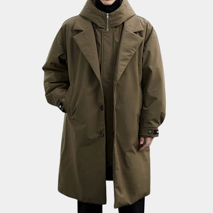 Men's Water-Repellent Trench Coat | Elegant Long Black Windproof Jacket for Autumn Winter