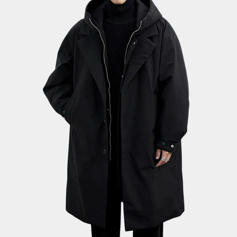 Men's Water-Repellent Trench Coat | Elegant Long Black Windproof Jacket for Autumn Winter