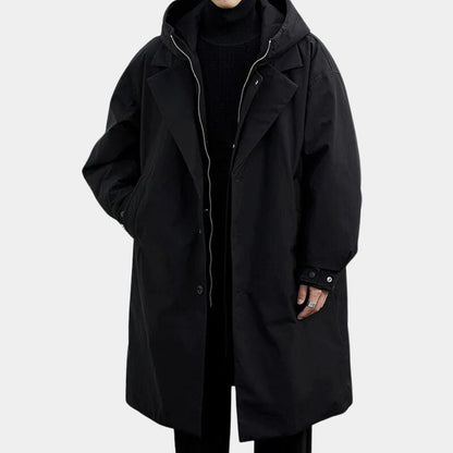 Men's Water-Repellent Trench Coat | Elegant Long Black Windproof Jacket for Autumn Winter