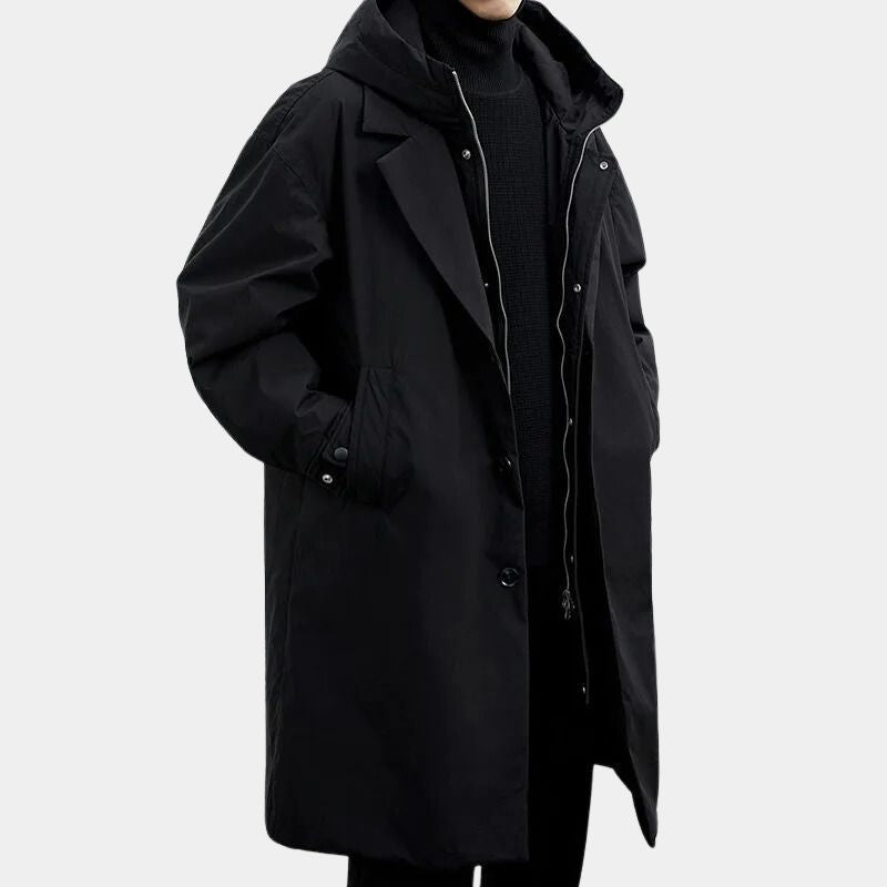 Men's Water-Repellent Trench Coat | Elegant Long Black Windproof Jacket for Autumn Winter