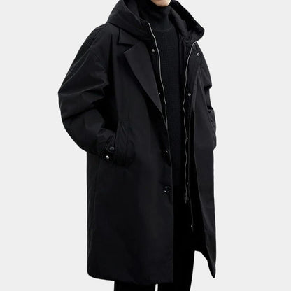 Men's Water-Repellent Trench Coat | Elegant Long Black Windproof Jacket for Autumn Winter
