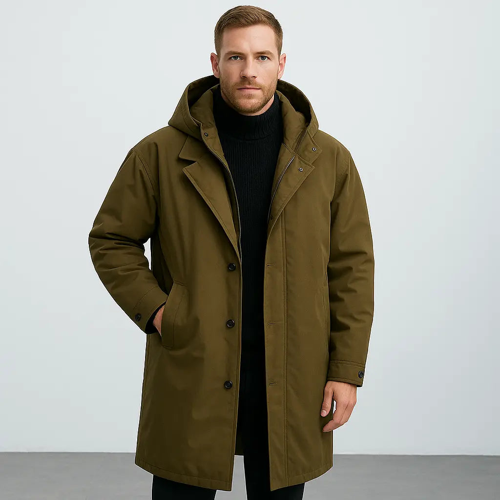 Men's Waterproof Insulated Puffer Trench Coat | Stylish Long Winter Outerwear