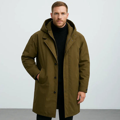Men's Waterproof Insulated Puffer Trench Coat | Stylish Long Winter Outerwear