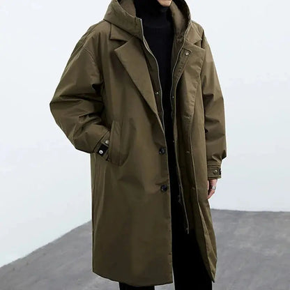Men's Waterproof Insulated Puffer Trench Coat | Stylish Long Winter Outerwear
