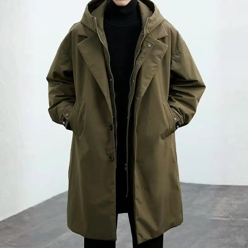 Men's Waterproof Insulated Puffer Trench Coat | Stylish Long Winter Outerwear