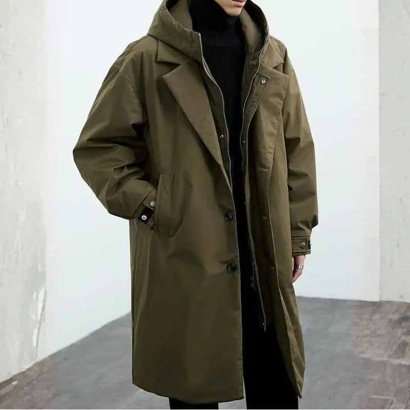 Men's Waterproof Insulated Puffer Trench Coat | Stylish Long Winter Outerwear