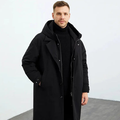 Men's Waterproof Insulated Puffer Trench Coat | Stylish Long Winter Outerwear