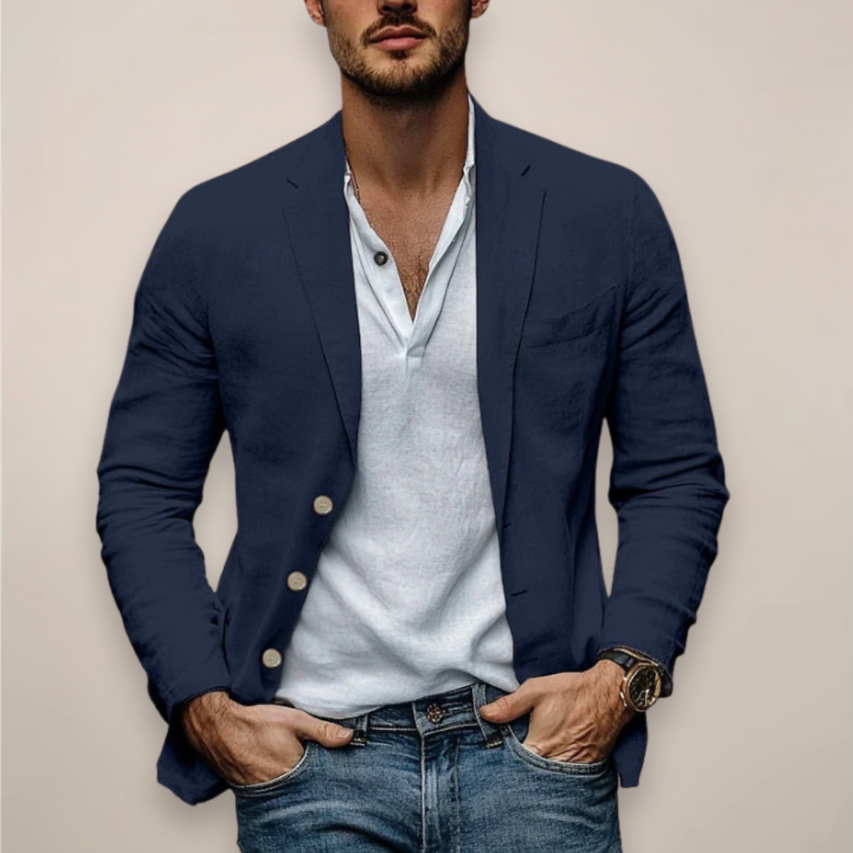 Men's Linen Blazer Casual Summer Lightweight Smart Jacket Modern