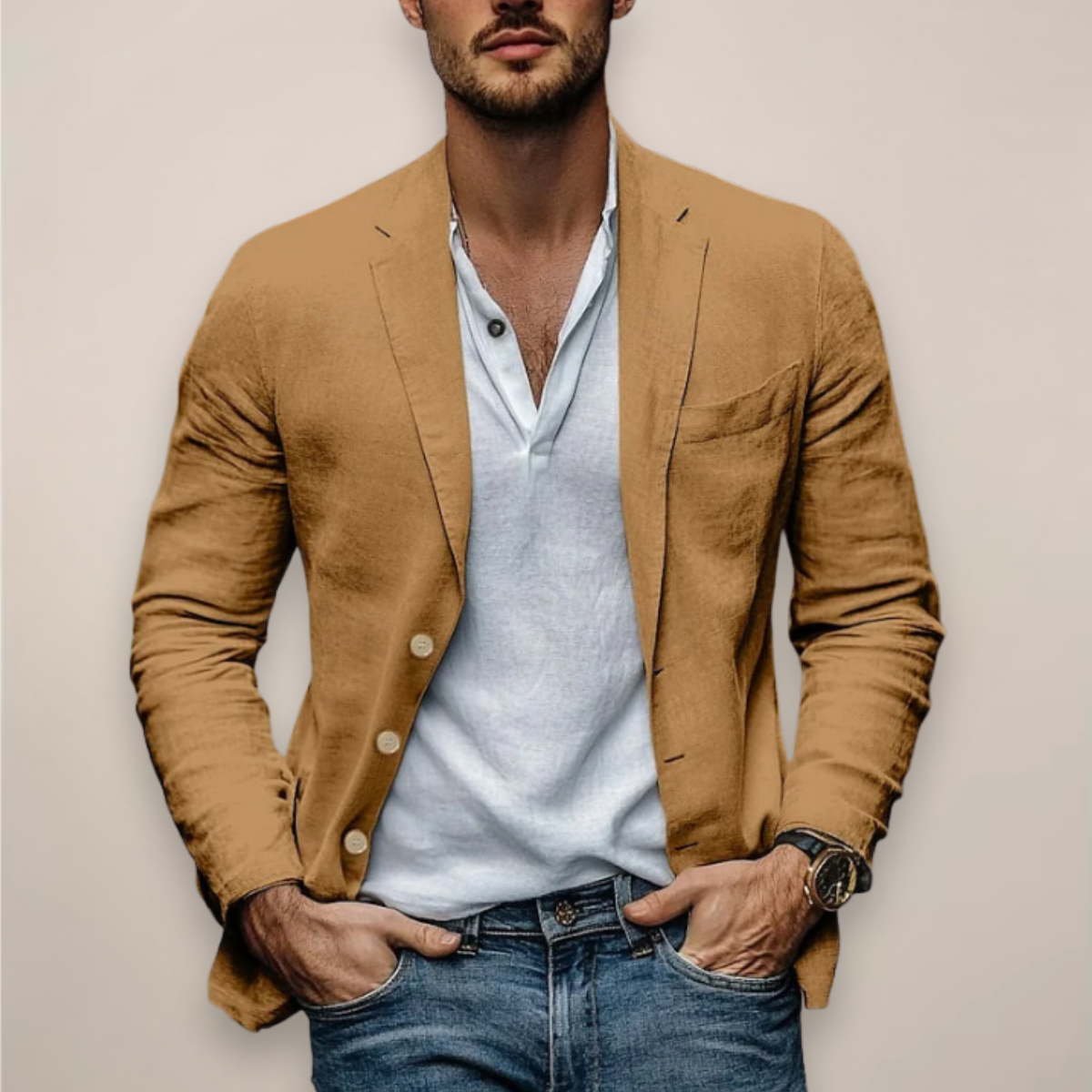 Men's Linen Blazer Casual Summer Lightweight Smart Jacket Modern