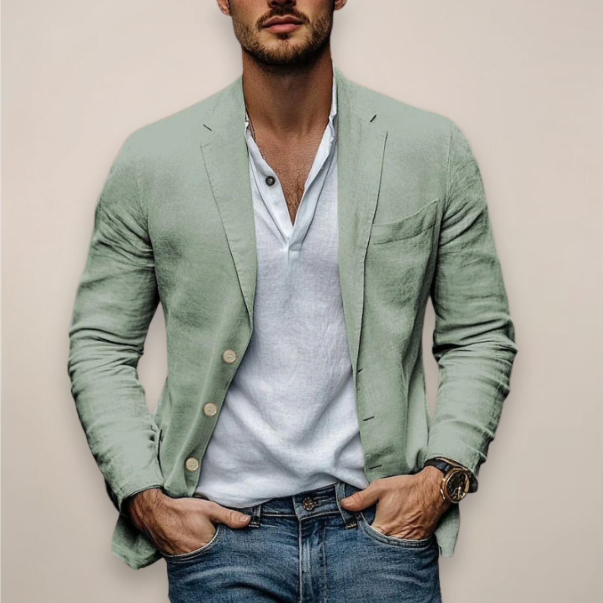 Men's Linen Blazer Casual Summer Lightweight Smart Jacket Modern