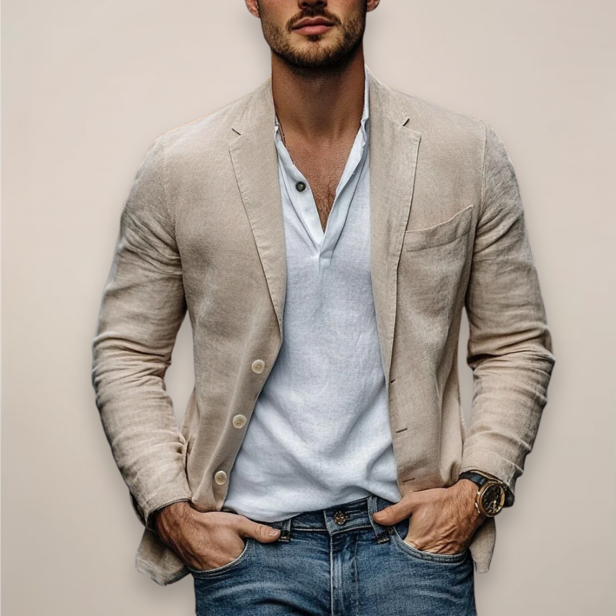 Men's Linen Blazer Casual Summer Lightweight Smart Jacket Modern