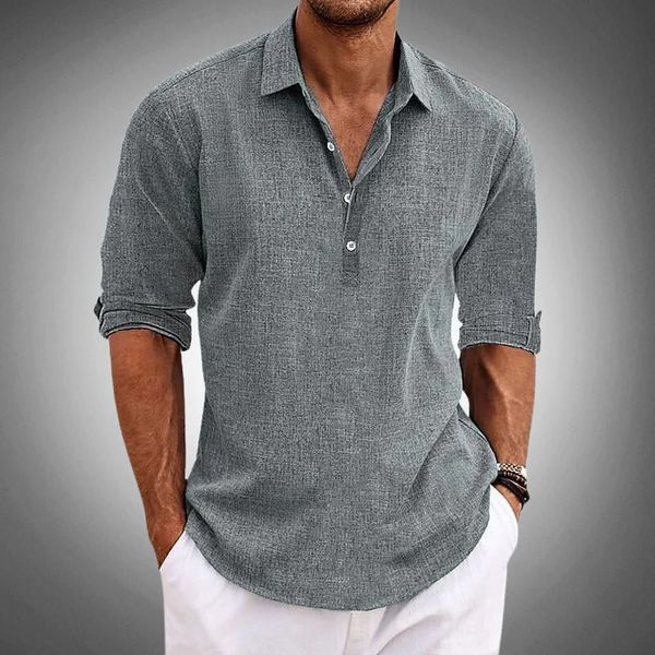 Men's Linen Polo Shirt Classic Fit Breathable Smart Casual Summer