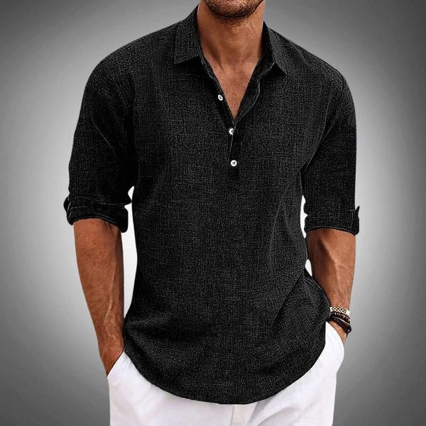 Men's Linen Polo Shirt Classic Fit Breathable Smart Casual Summer