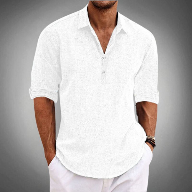 Men's Linen Polo Shirt Classic Fit Breathable Smart Casual Summer