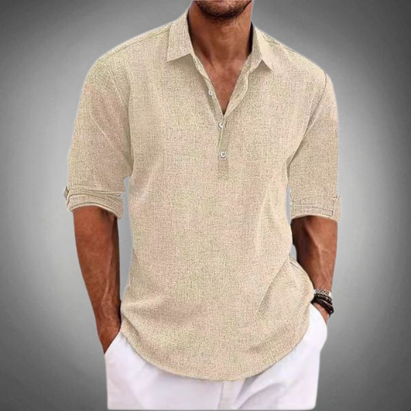 Men's Linen Polo Shirt Classic Fit Breathable Smart Casual Summer