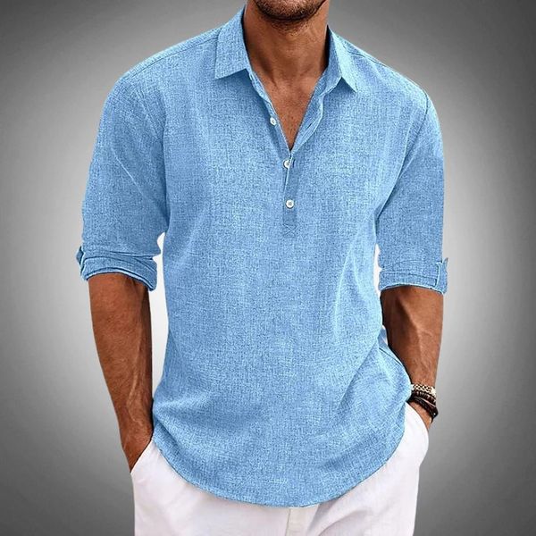 Men's Linen Polo Shirt Classic Fit Breathable Smart Casual Summer