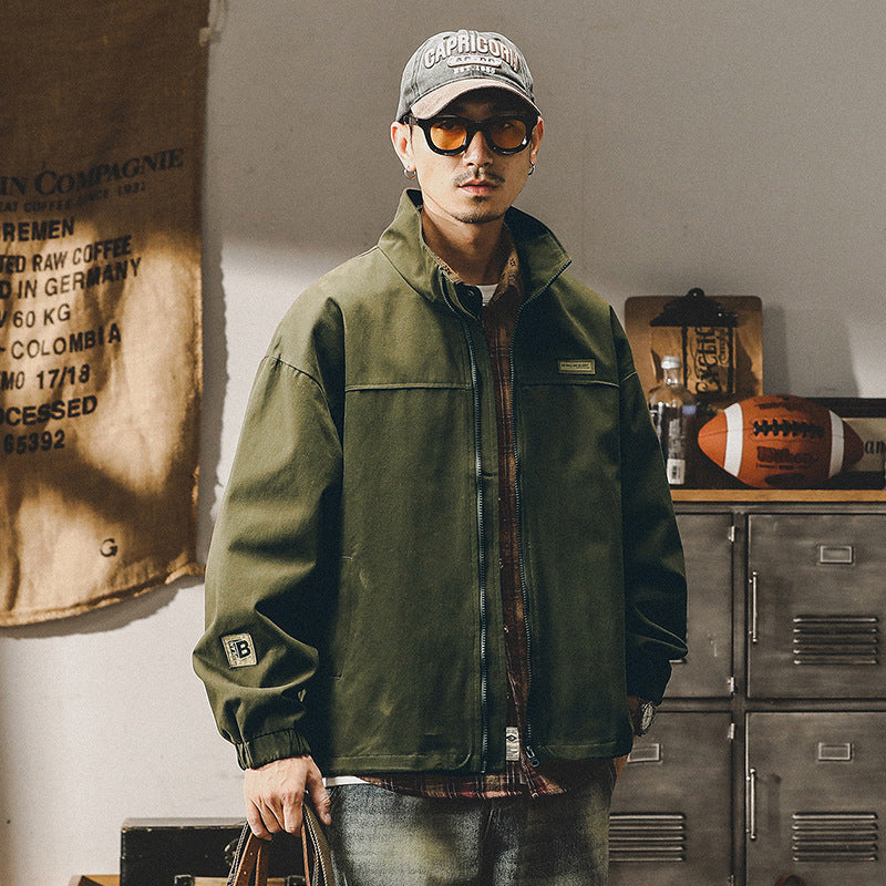 Men's Utility Jacket Army Green Casual Workwear Cotton Coat