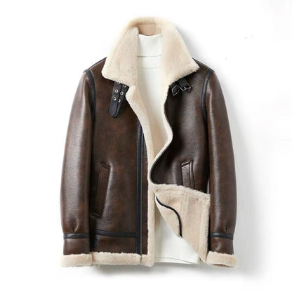 Men's Shearling Aviator Jacket Premium Warm Winter Coat Faux Fur