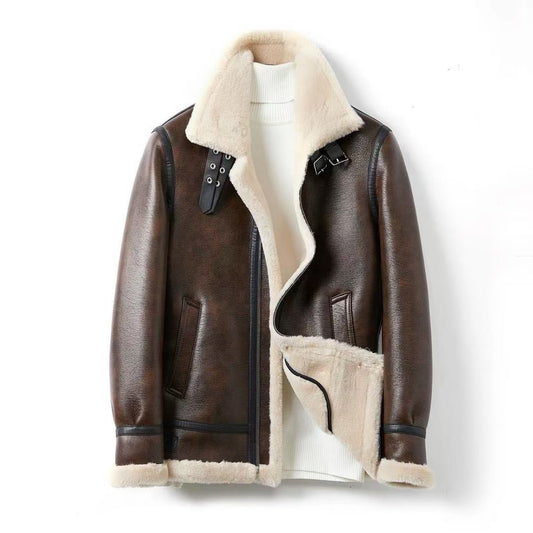 Men's Shearling Aviator Jacket Premium Warm Winter Coat Faux Fur