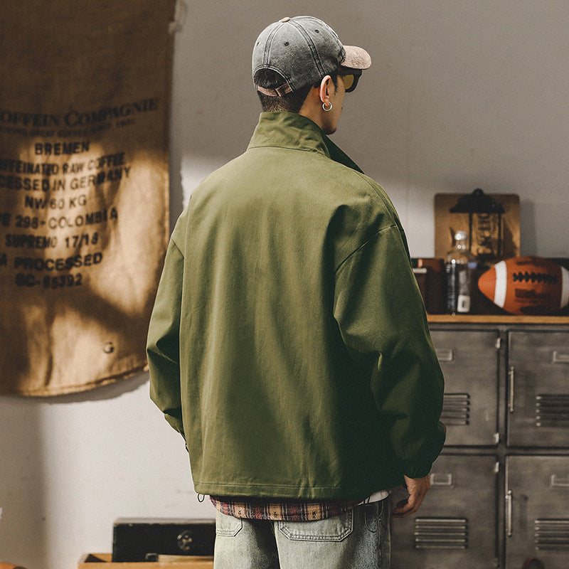 Men's Utility Jacket Army Green Casual Workwear Cotton Coat