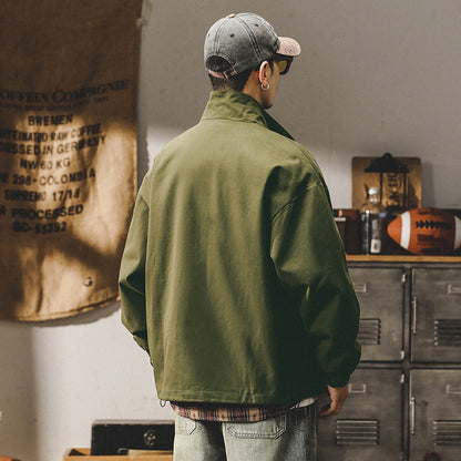 Men's Utility Jacket Army Green Casual Workwear Cotton Coat