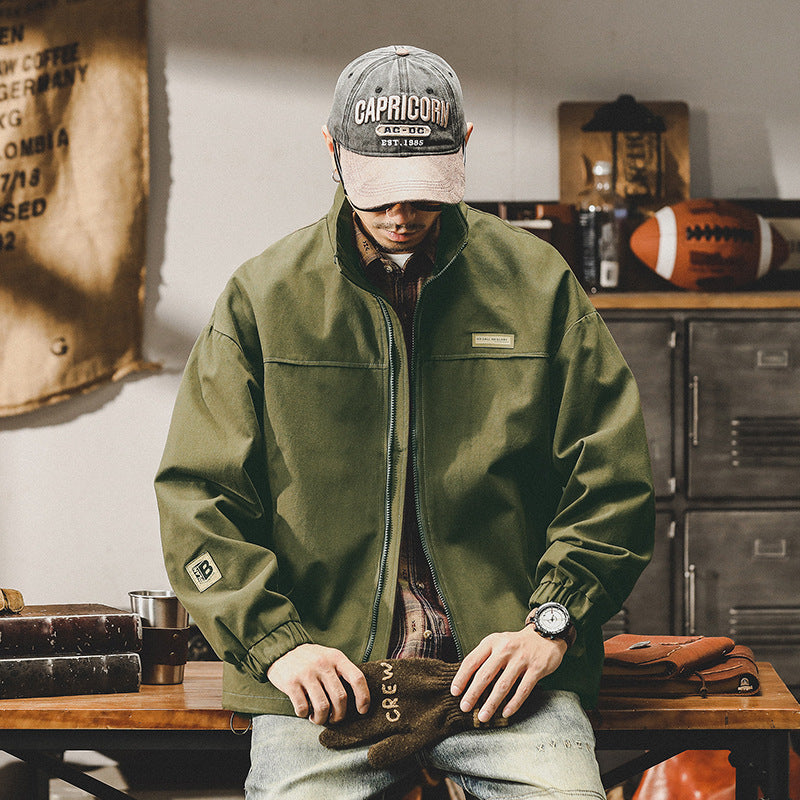Men's Utility Jacket Army Green Casual Workwear Cotton Coat