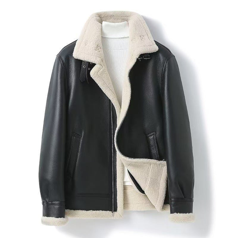 Men's Shearling Aviator Jacket Premium Warm Winter Coat Faux Fur