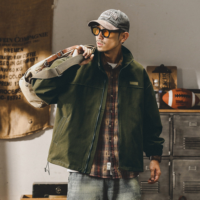 Men's Utility Jacket Army Green Casual Workwear Cotton Coat