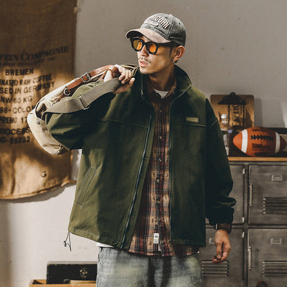 Men's Utility Jacket Army Green Casual Workwear Cotton Coat