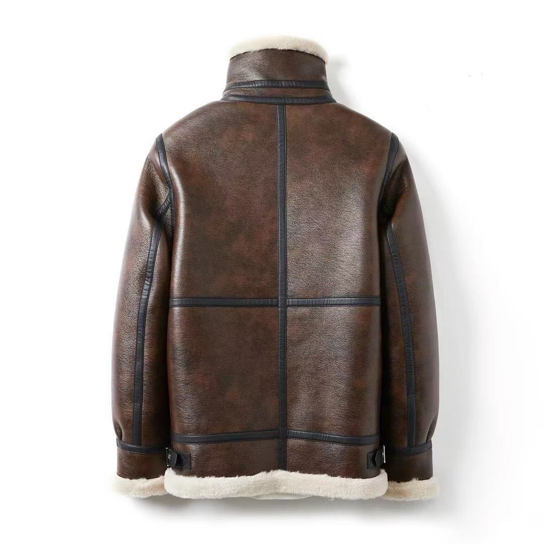 Men's Shearling Aviator Jacket Premium Warm Winter Coat Faux Fur