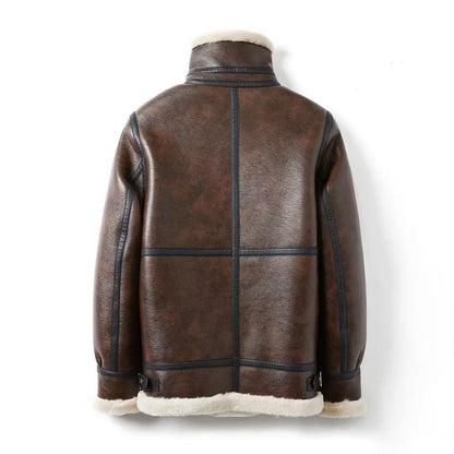 Men's Shearling Aviator Jacket Premium Warm Winter Coat Faux Fur