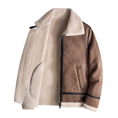 Men's Shearling Jacket Nordic Warm Winter Coat Faux Fur Lined