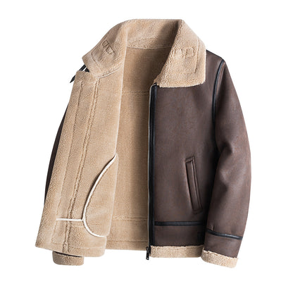 Men's Shearling Jacket Nordic Warm Winter Coat Faux Fur Lined