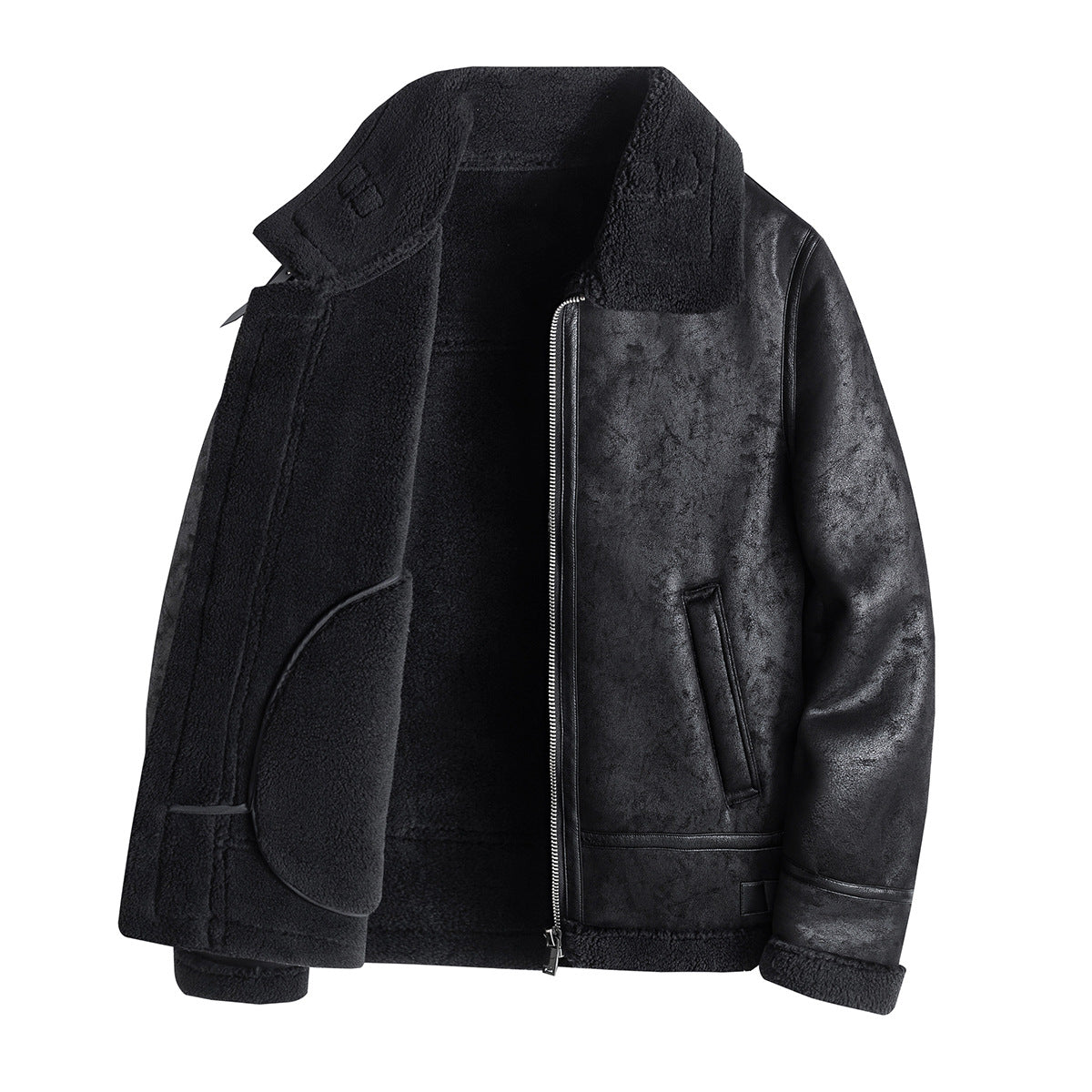 Men's Shearling Jacket Nordic Warm Winter Coat Faux Fur Lined