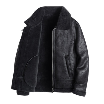 Men's Shearling Jacket Nordic Warm Winter Coat Faux Fur Lined